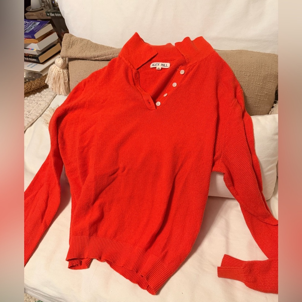 Alex Mill Bright Red V-Neck Button Pullover Sweater